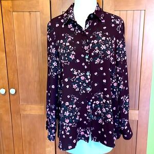 Pearl by Lela Rose small burgundy blouse w/ pink floral